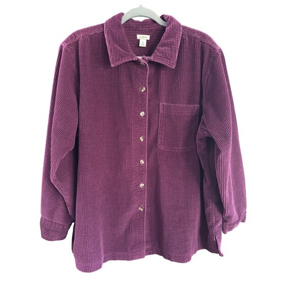 vintage corduroy shirt  LL Bean shirt wide wale purple corduroy button up - Picture 1 of 10